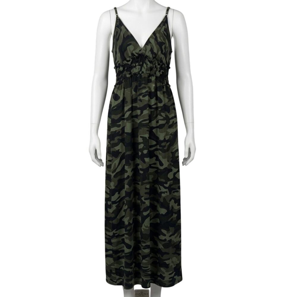 Absolutely It!! Green Camouflage V-Neck Maxi Dress Women's XL